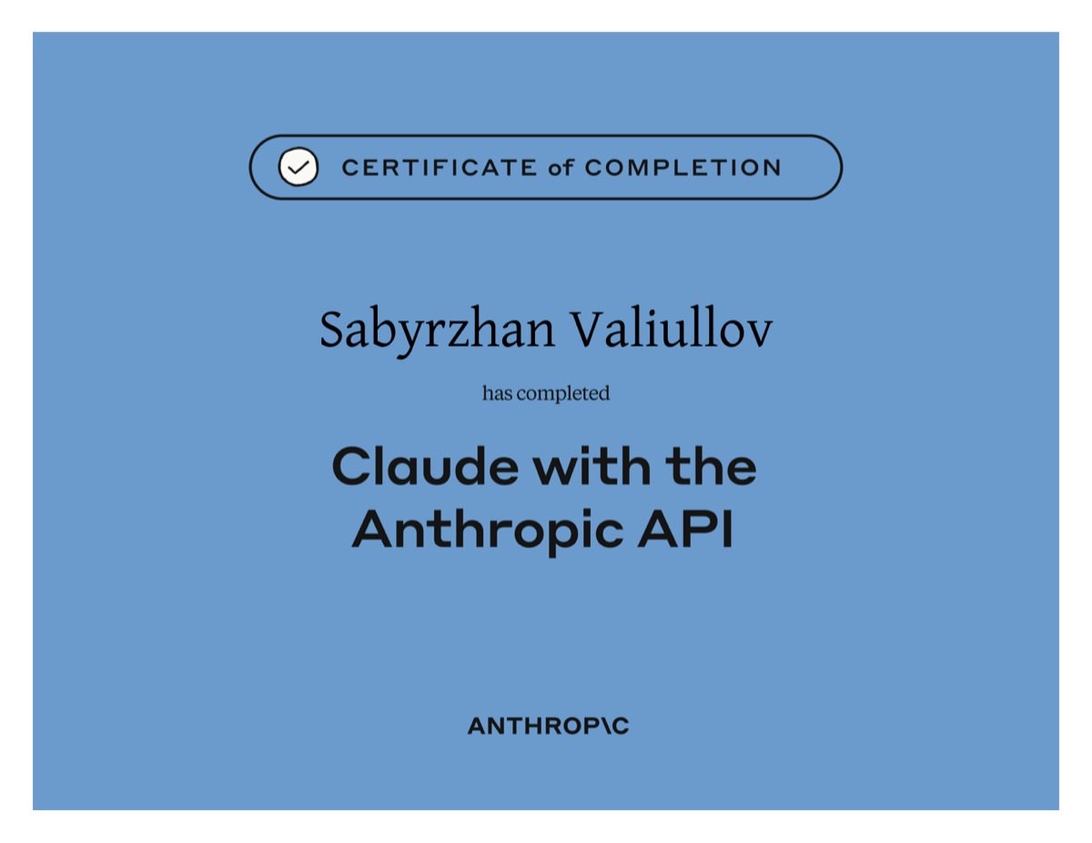 Anthropic certificate · Claude with the Anthropic API