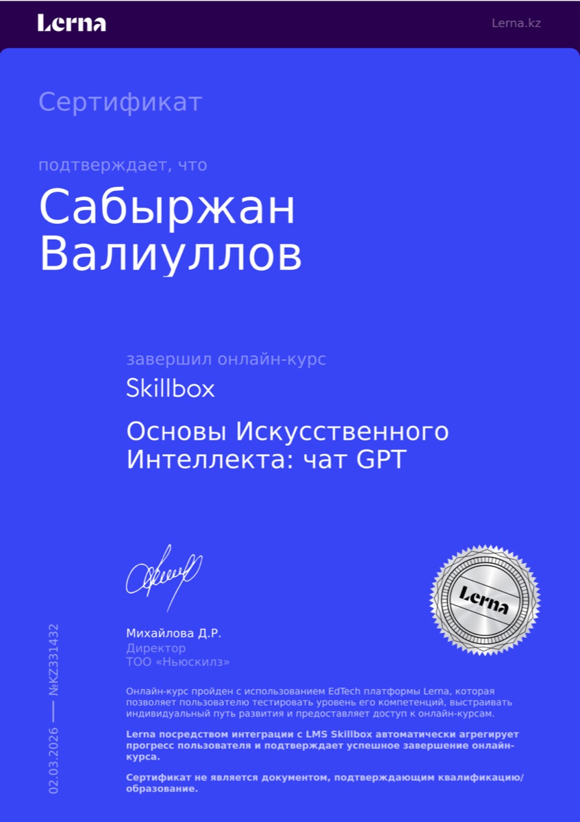 Skillbox certificate · AI foundations